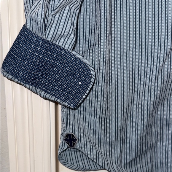 Austin Reed London Blue Pinstripe Button Down Shirt - Picture 5 of 7